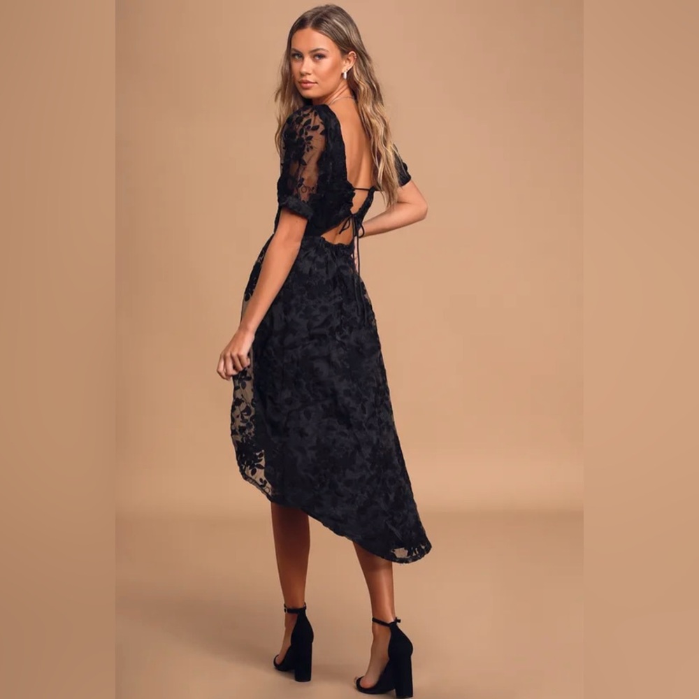 Black floral embroidered high-low midi dress Size S